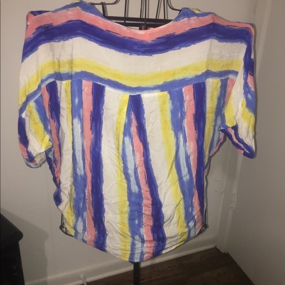 Umgee size small blue coral yellow high low 1/2 sleeve oversized soft summer - Picture 6 of 6